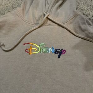 Disney Embroidered Logo Kangaroo Pocket Hoodie Women's Tan Size Small